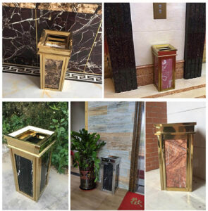 Thùng rác đá cửa bỏ rác phía trên