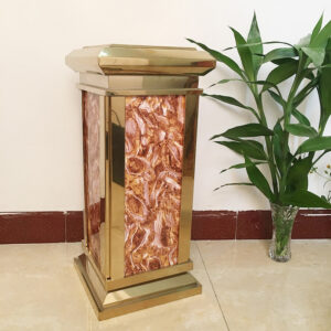 thùng rác đá đỏ inox vàng
