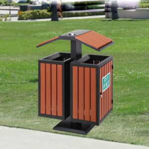 Thùng rác gỗ có mái chéo