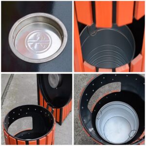 Thùng rác gỗ tròn có gạt tàn