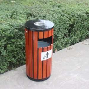 Thùng rác gỗ tròn có gạt tàn