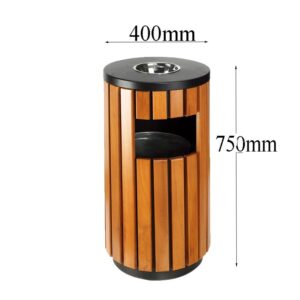 Thùng rác gỗ tròn có gạt tàn
