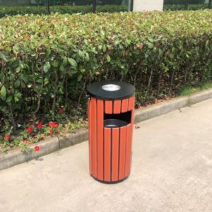 Thùng rác gỗ tròn có gạt tàn