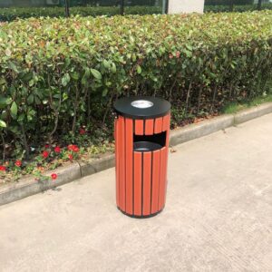Thùng rác gỗ tròn có gạt tàn