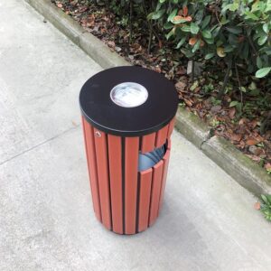 Thùng rác gỗ tròn có gạt tàn