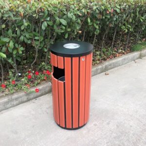 Thùng rác gỗ tròn có gạt tàn