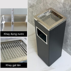 Thùng rác thép phun sơn có gạt tàn hình vuông