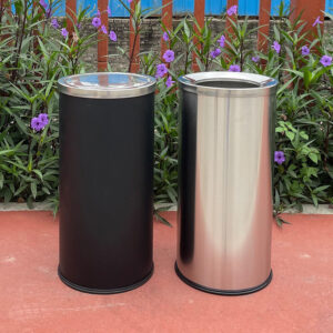 thùng rác thép phun sơn nắp inox trắng