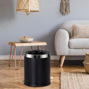 Thùng rác thép phun sơn viền inox trắng