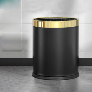 Thùng rác thép viền inox vàng