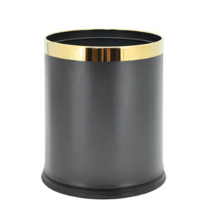 Thùng rác thép viền inox vàng