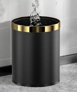 Thùng rác thép viền inox vàng